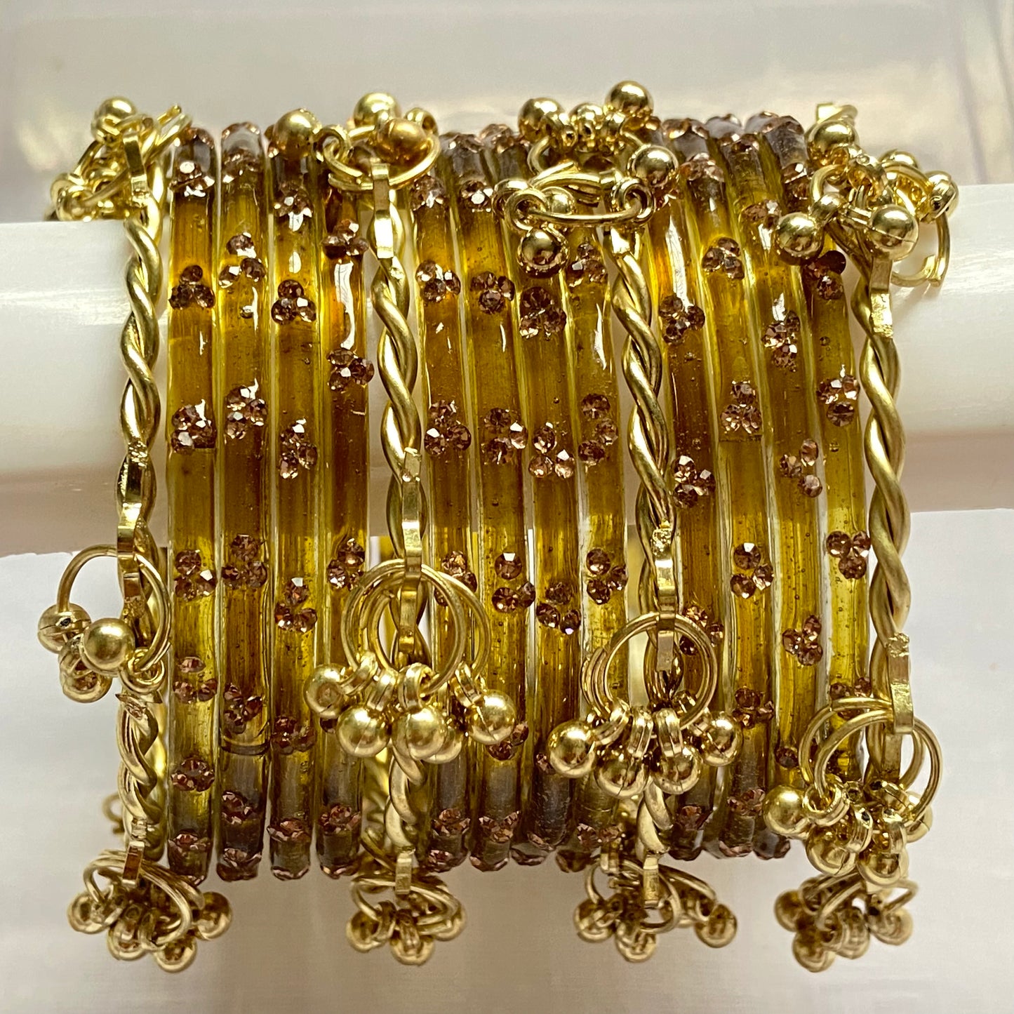 Triple Stone Twisted Kashmiri Bangles Set