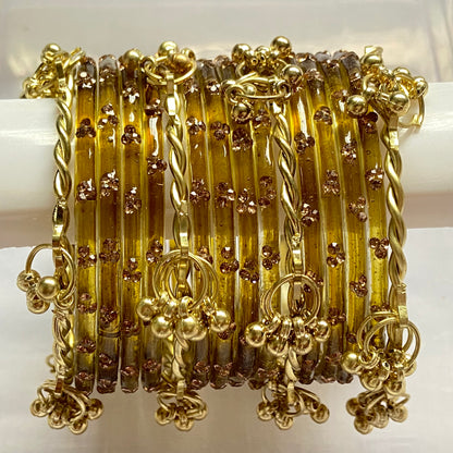 Triple Stone Twisted Kashmiri Bangles Set