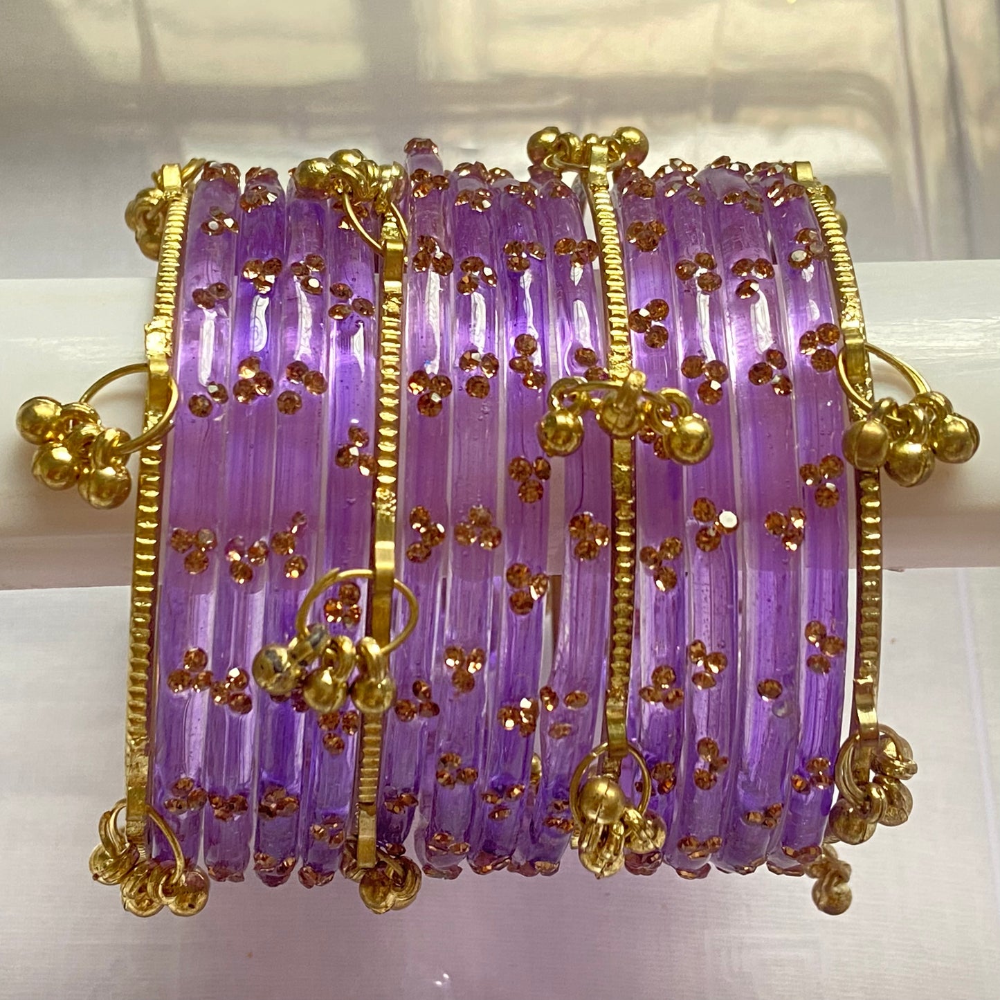 Triple Stone Golden Kashmiri Bangles Set