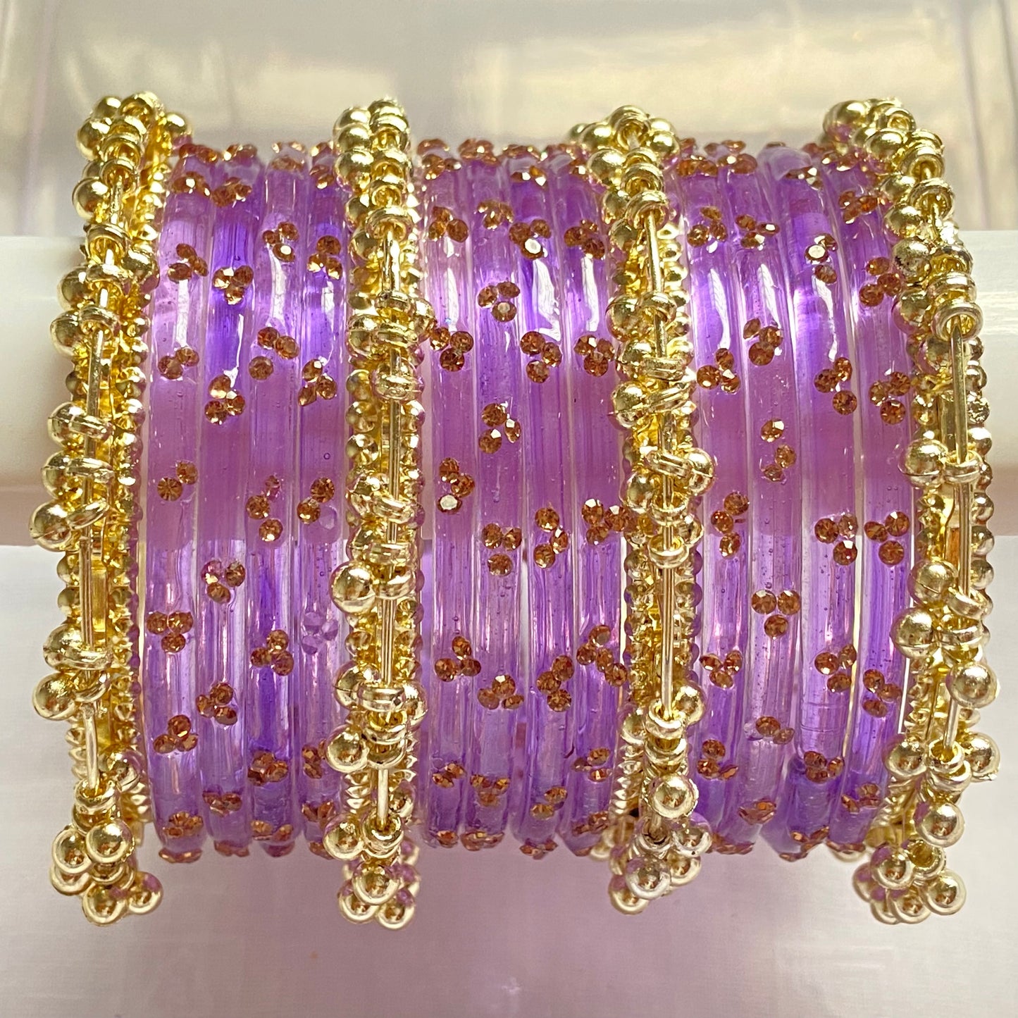 Triple Stone Golden Ghungroo Bangles Set