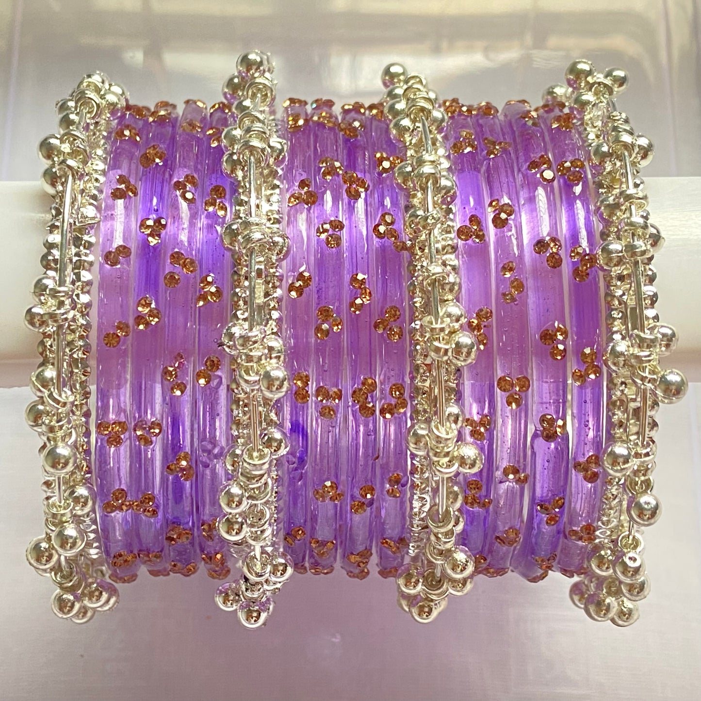 Triple Stone Silver Ghungroo Bangles Set