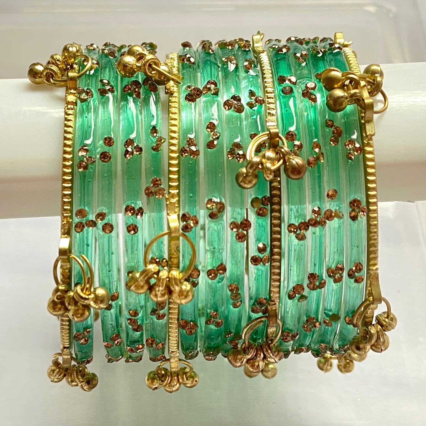 Triple Stone Golden Kashmiri Bangles Set