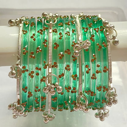 Triple Stone Silver Kashmiri Bangles Set