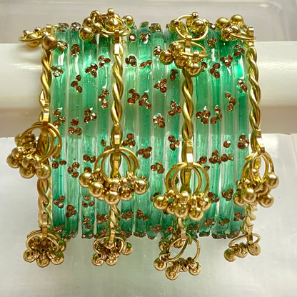 Triple Stone Twisted Kashmiri Bangles Set
