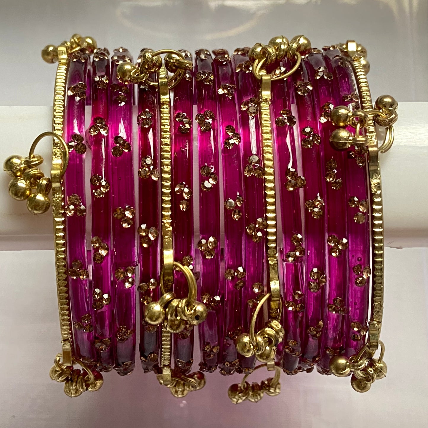 Triple Stone Golden Kashmiri Bangles Set