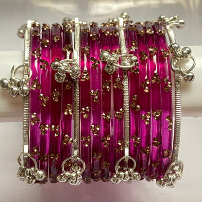 Triple Stone Silver Kashmiri Bangles Set