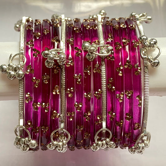 Triple Stone Silver Kashmiri Bangles Set