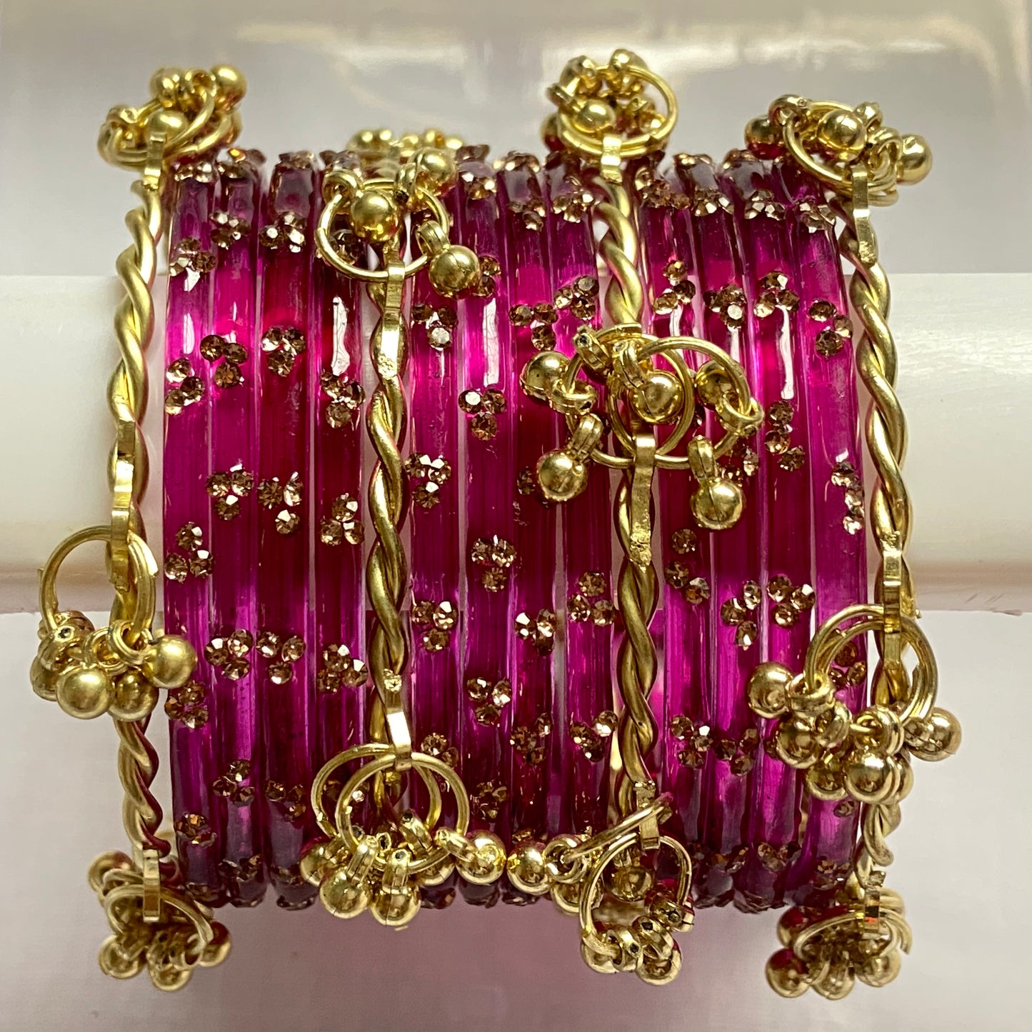 Triple Stone Twisted Kashmiri Bangles Set