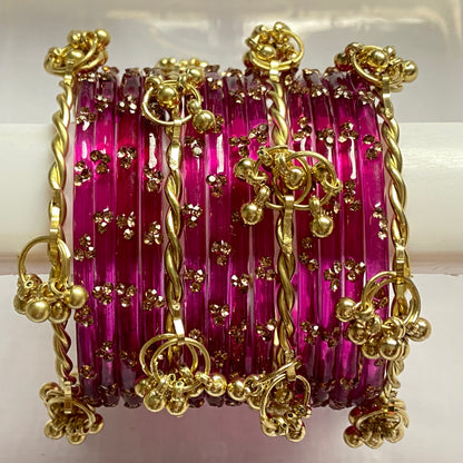 Triple Stone Twisted Kashmiri Bangles Set