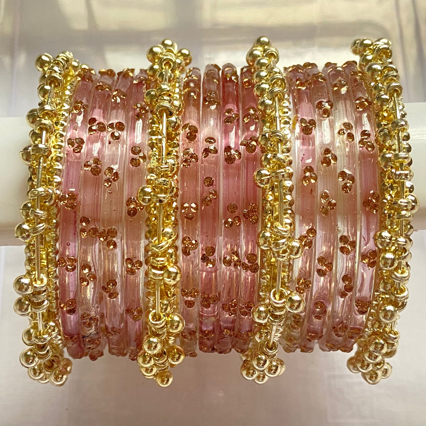 Triple Stone Golden Ghungroo Bangles Set