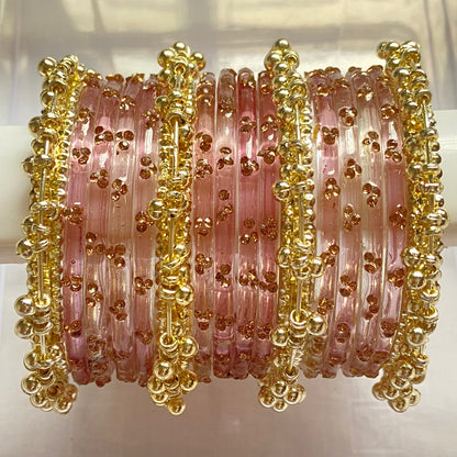 Triple Stone Golden Ghungroo Bangles Set