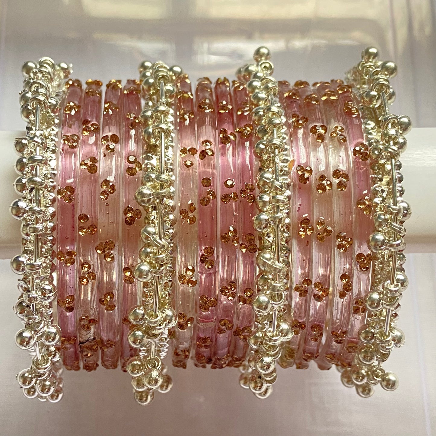 Triple Stone Silver Ghungroo Bangles Set