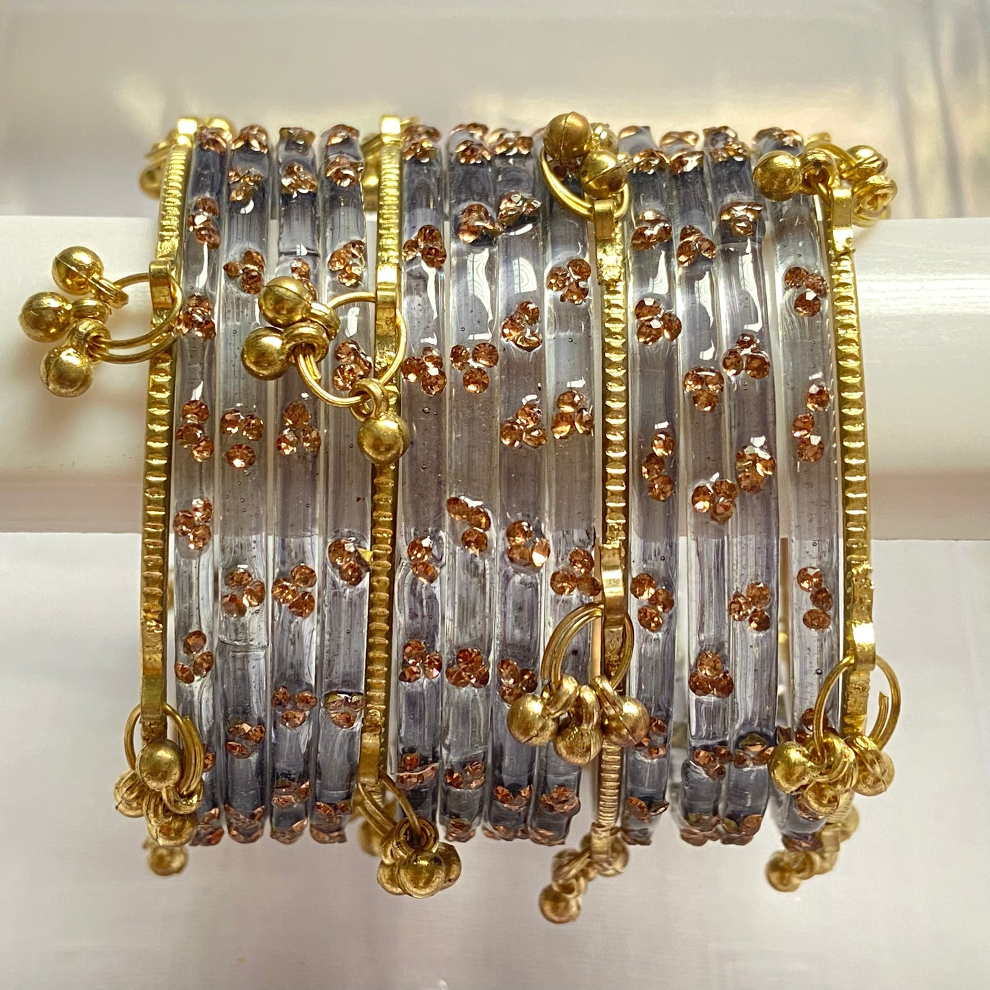 Triple Stone Golden Kashmiri Bangles Set