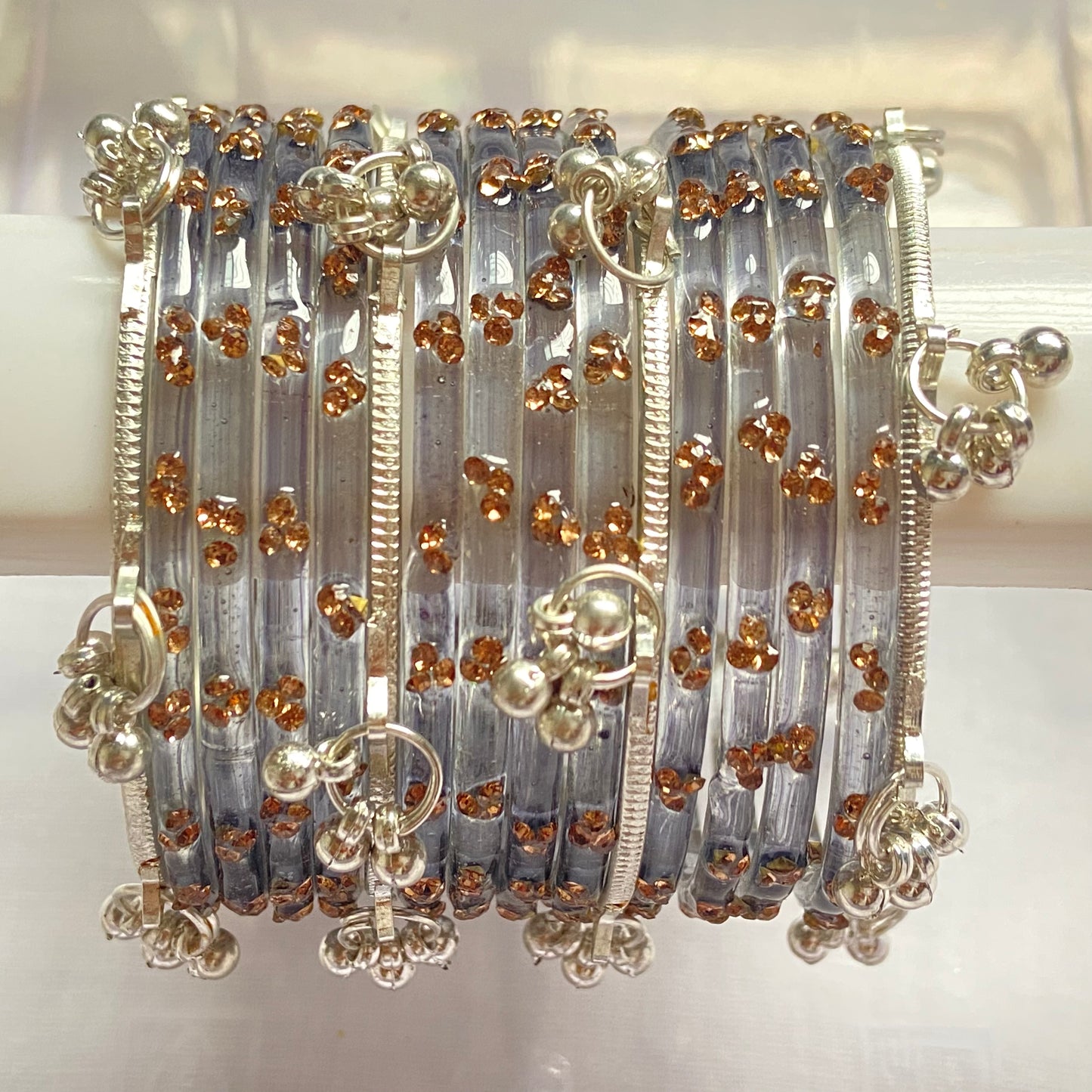 Triple Stone Silver Kashmiri Bangles Set