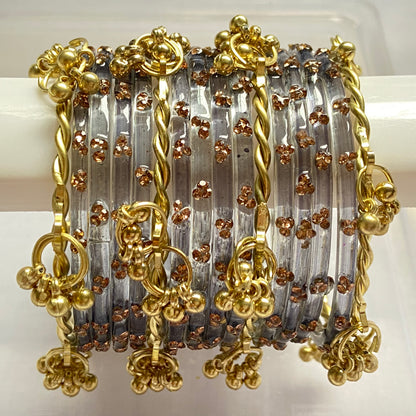 Triple Stone Twisted Kashmiri Bangles Set