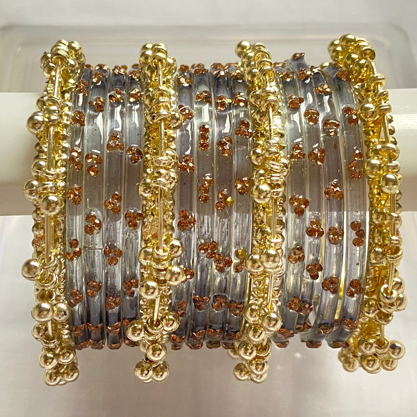 Triple Stone Golden Ghungroo Bangles Set