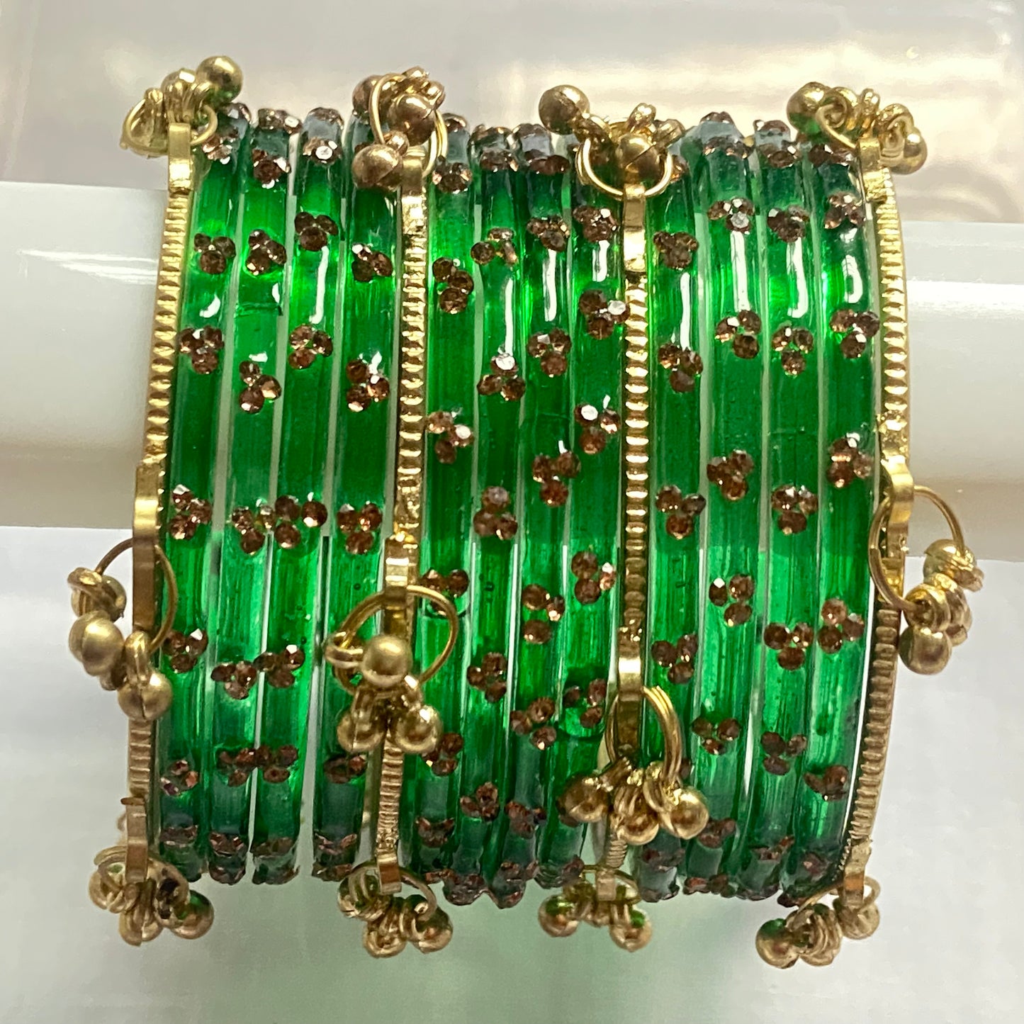 Triple Stone Golden Kashmiri Bangles Set