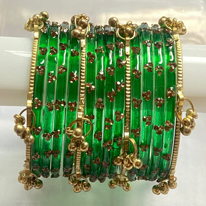 Triple Stone Golden Kashmiri Bangles Set