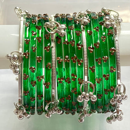 Triple Stone Silver Kashmiri Bangles Set