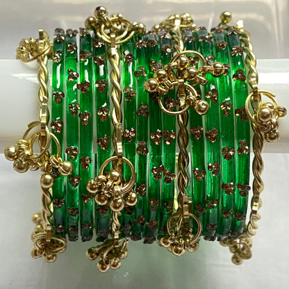 Triple Stone Twisted Kashmiri Bangles Set
