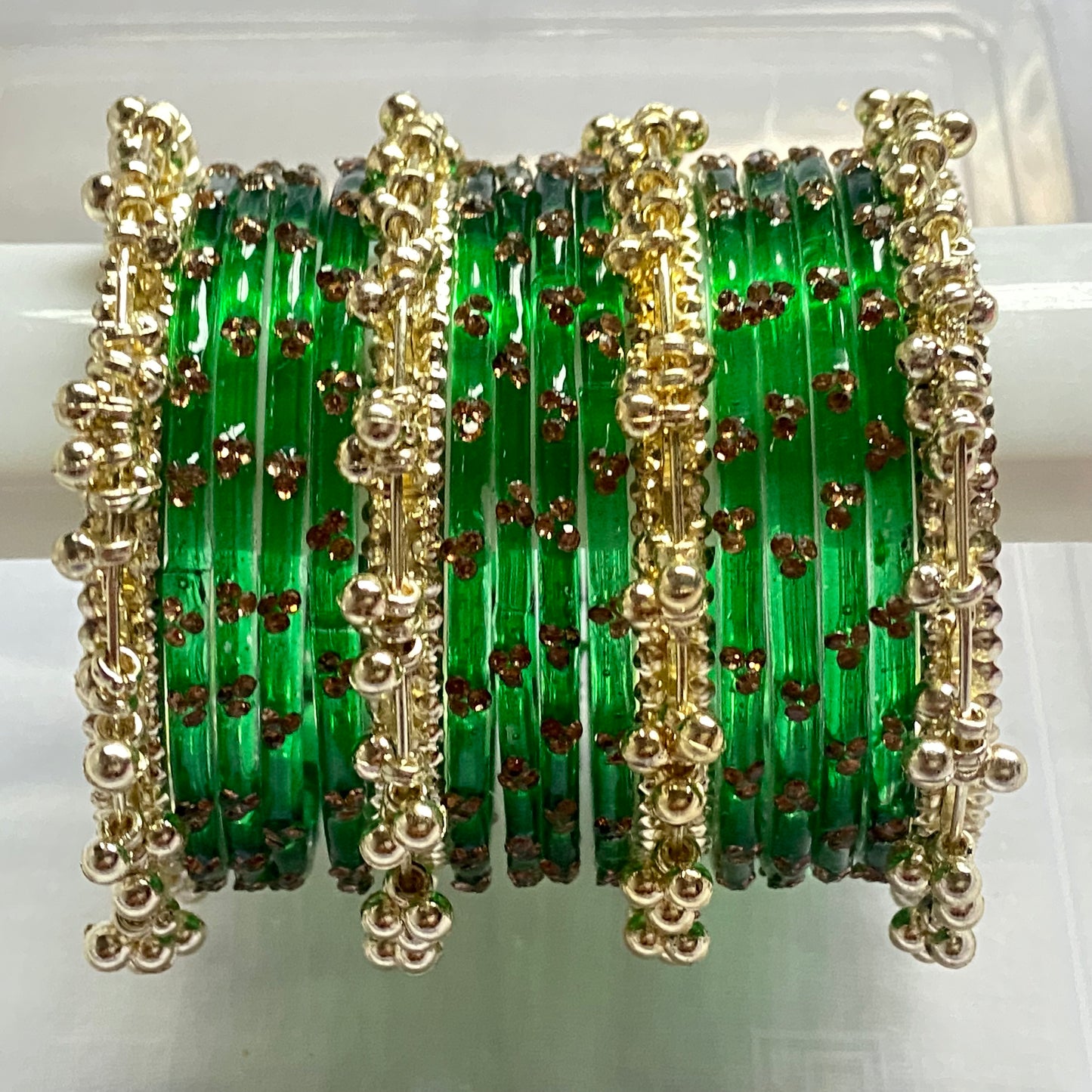 Triple Stone Golden Ghungroo Bangles Set