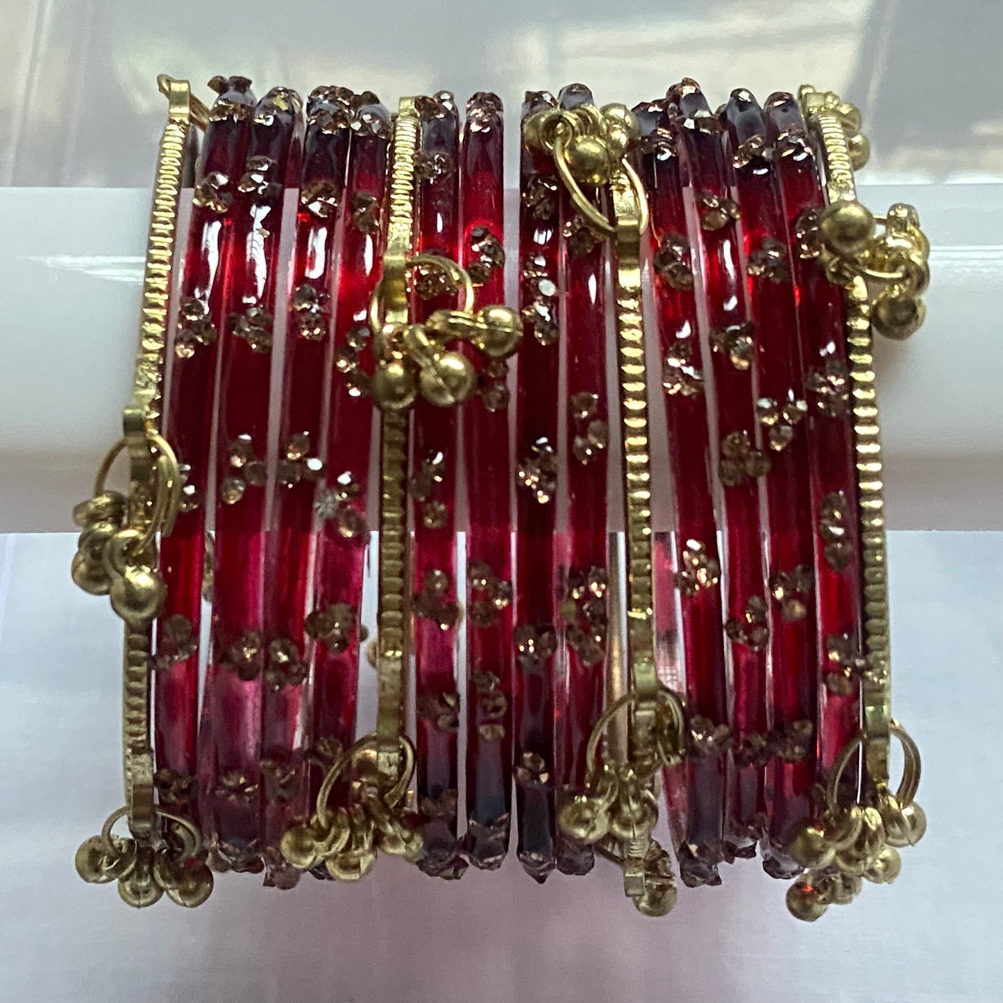 Triple Stone Golden Kashmiri Bangles Set