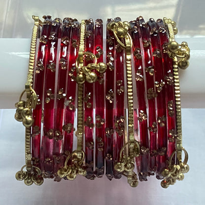 Triple Stone Golden Kashmiri Bangles Set