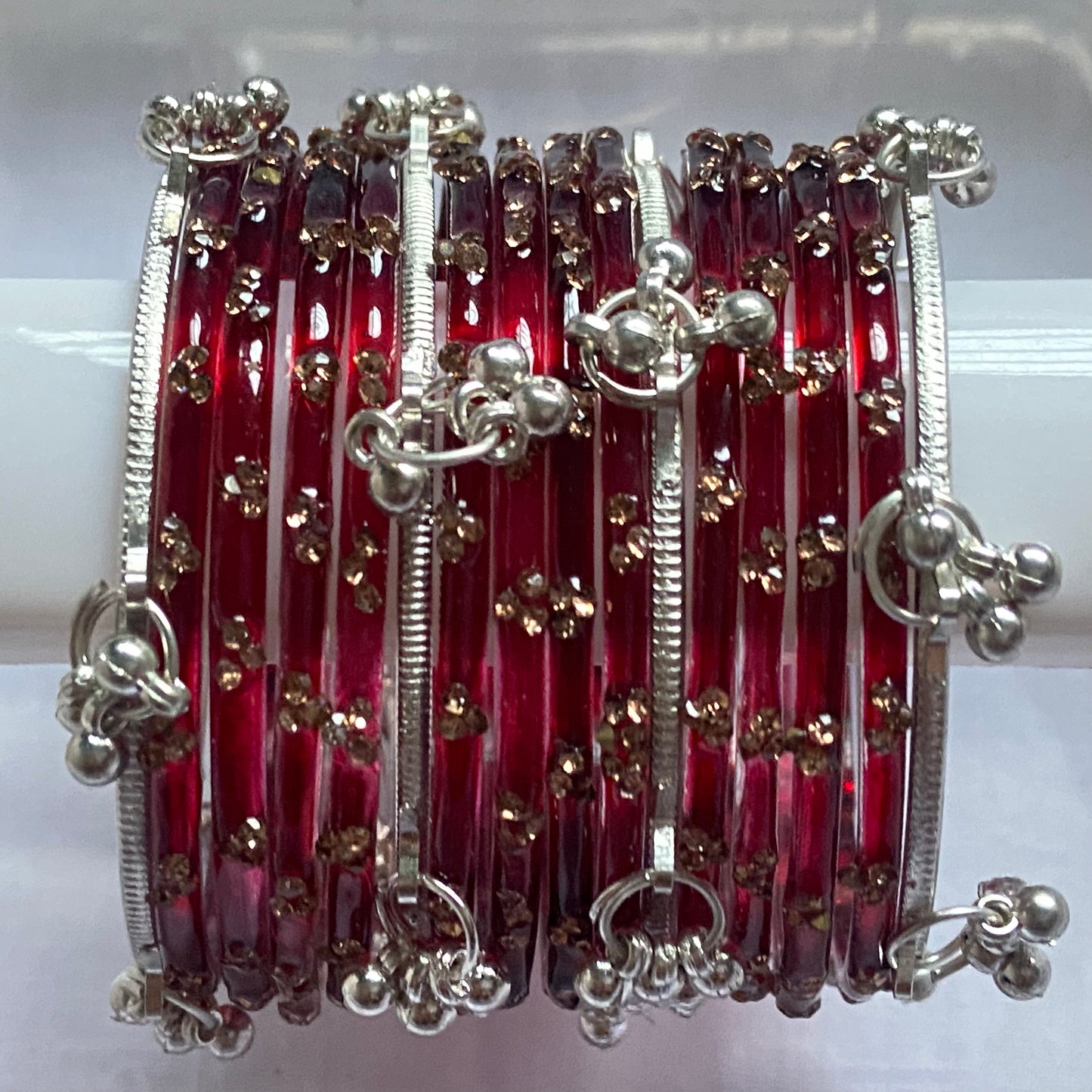 Triple Stone Silver Kashmiri Bangles Set