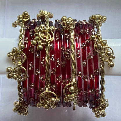 Triple Stone Twisted Kashmiri Bangles Set