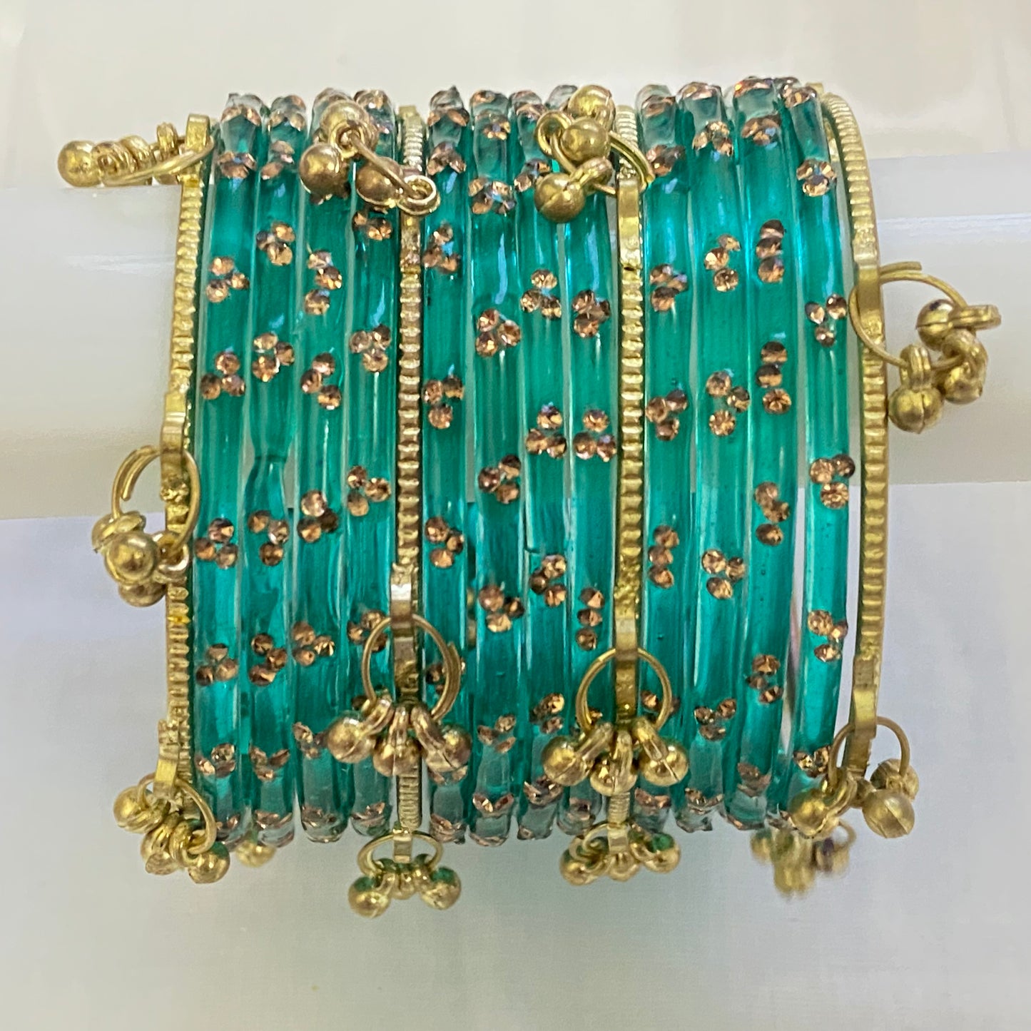 Triple Stone Golden Kashmiri Bangles Set
