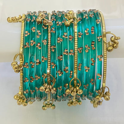 Triple Stone Golden Kashmiri Bangles Set