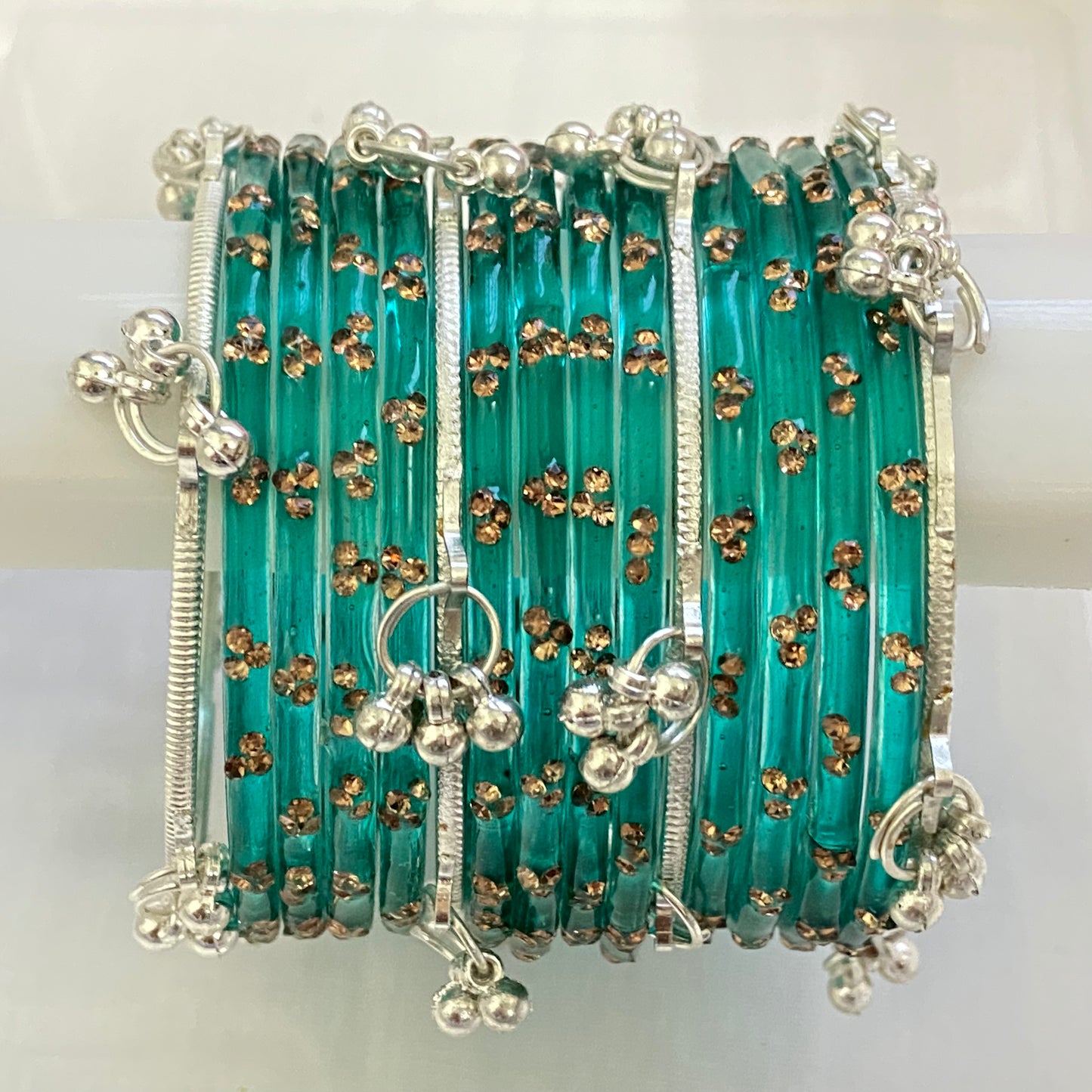 Triple Stone Silver Kashmiri Bangles Set