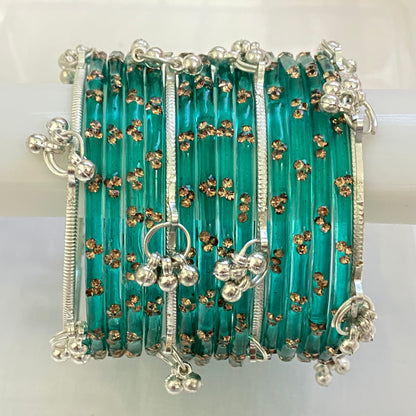 Triple Stone Silver Kashmiri Bangles Set