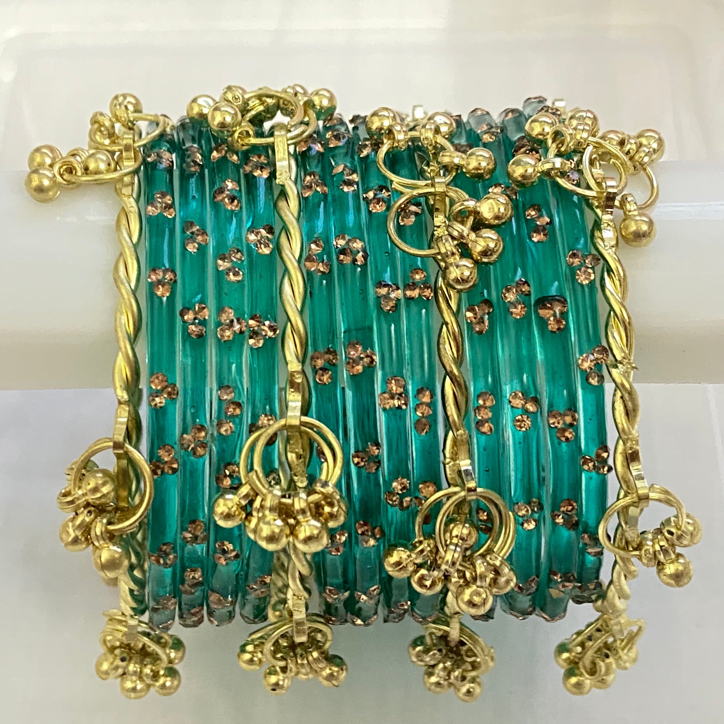 Triple Stone Twisted Kashmiri Bangles Set