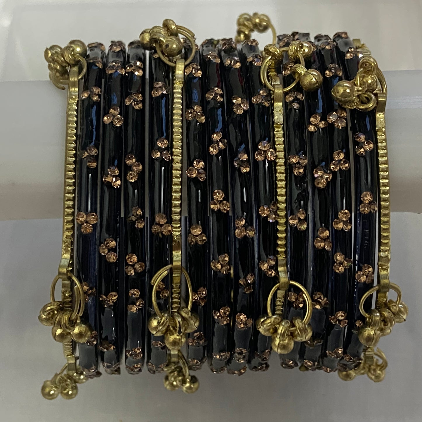 Triple Stone Golden Kashmiri Bangles Set