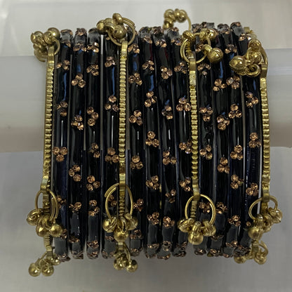 Triple Stone Golden Kashmiri Bangles Set