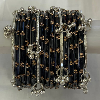 Triple Stone Silver Kashmiri Bangles Set