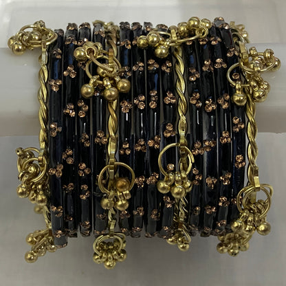 Triple Stone Twisted Kashmiri Bangles Set