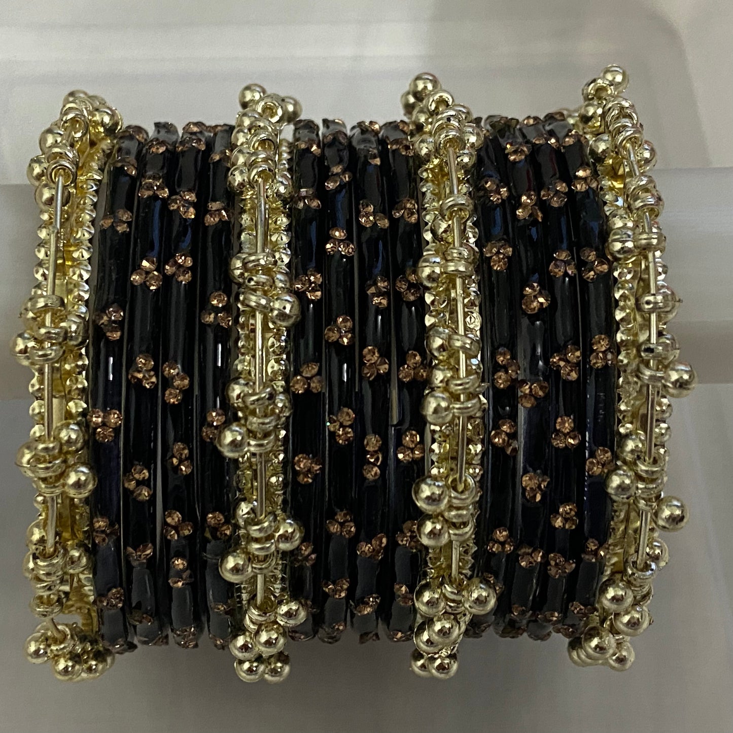 Triple Stone Golden Ghungroo Bangles Set