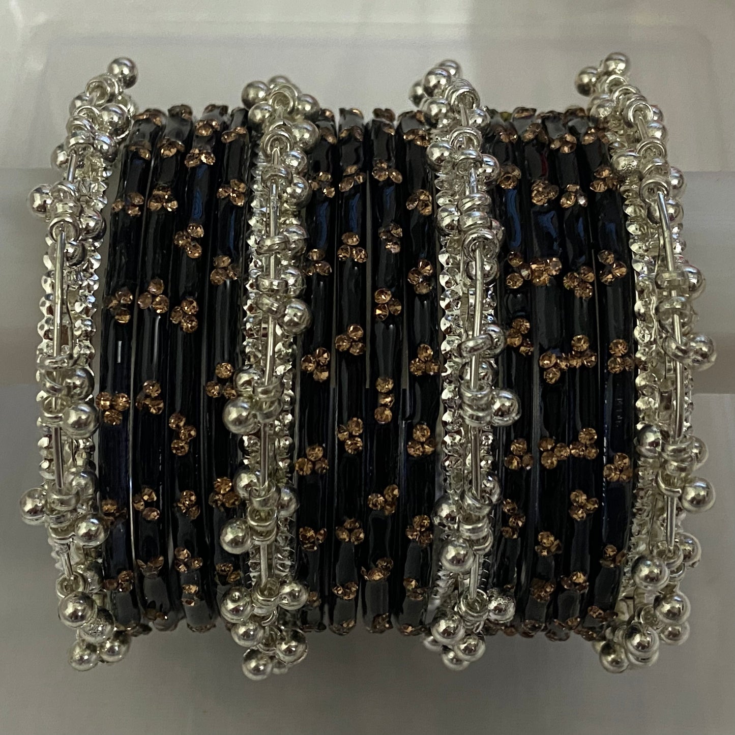 Triple Stone Silver Ghungroo Bangles Set
