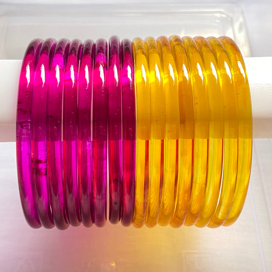 Jelly Bangles Rani Pink & Golden Combo