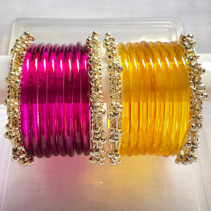 Jelly Bangles Rani Pink & Golden Combo