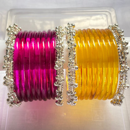 Jelly Bangles Rani Pink & Golden Combo