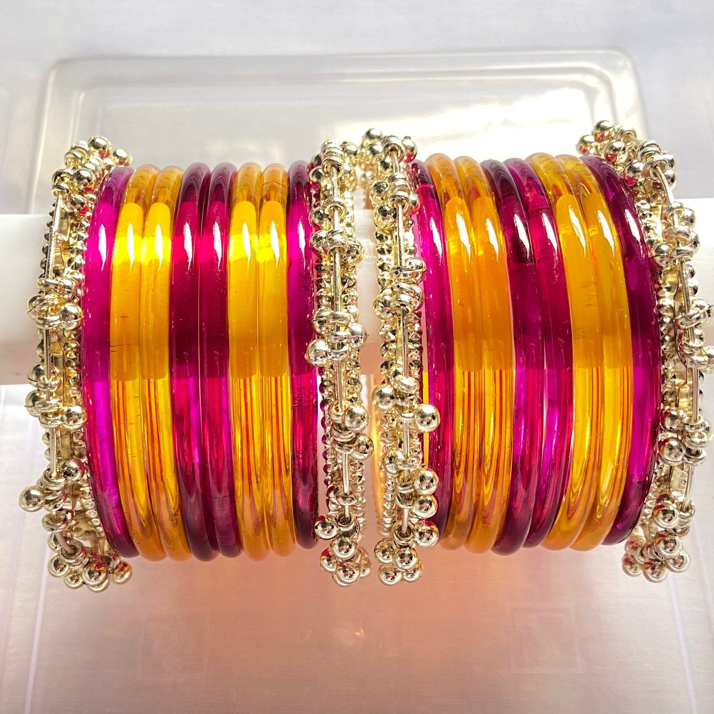 Jelly Bangles Rani Pink & Golden Combo