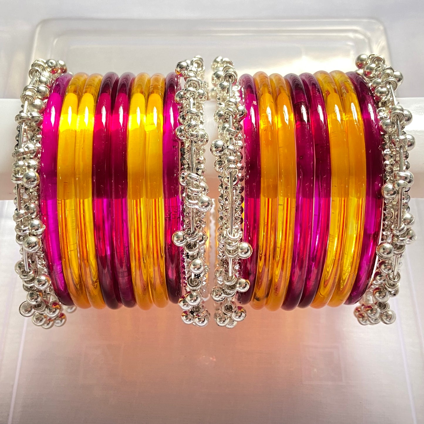 Jelly Bangles Rani Pink & Golden Combo
