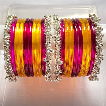 Jelly Bangles Rani Pink & Golden Combo