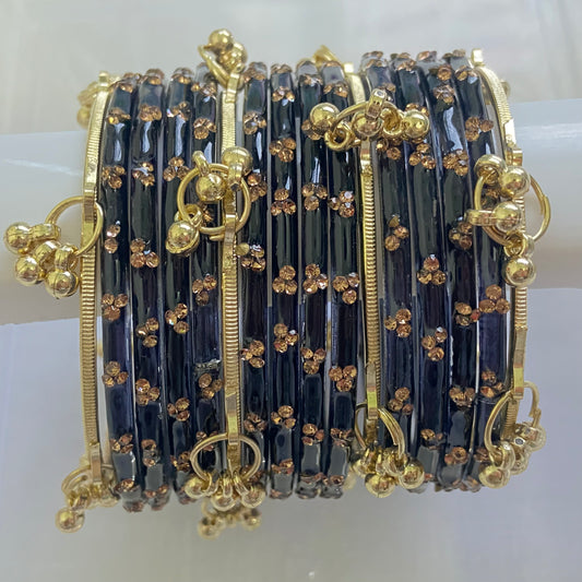 Black Triple Stone Bangles Set