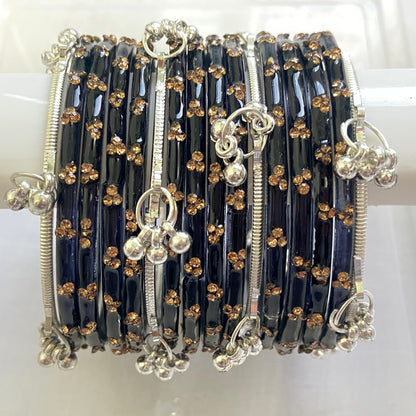 Black Triple Stone Bangles Set