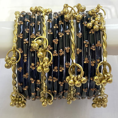 Black Triple Stone Bangles Set