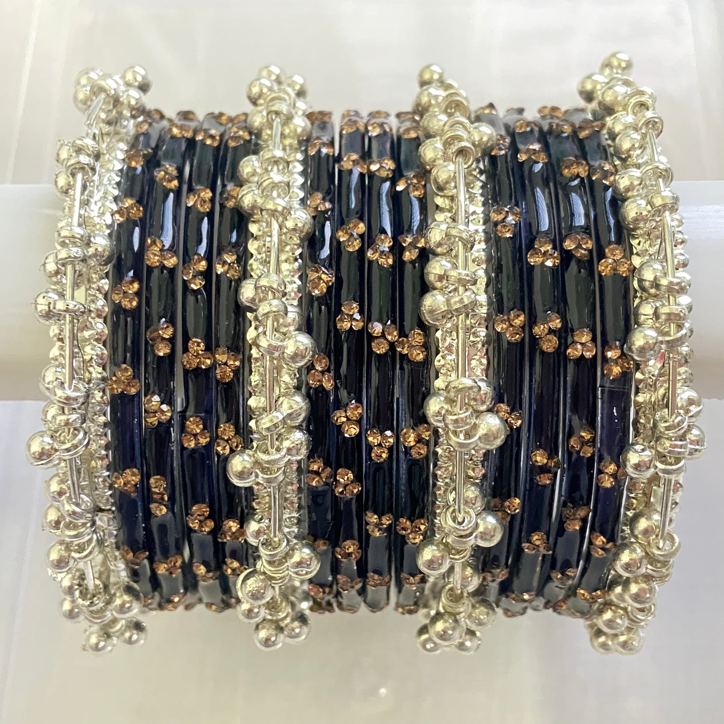 Black Triple Stone Bangles Set